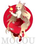  1girl baggy_pants character_name circle flame fujiwara_no_mokou full_body hair_ribbon long_hair nail_polish pink_eyes red_shoes ribbon sfxhk shoes solo touhou tress_ribbon very_long_hair white_hair 