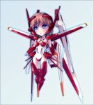  1girl armor blue_eyes boots brown_hair chibi guardic_gaiden headgear knee_boots mecha_musume mechanical_wings short_hair shoulder_pads solo system_d.p. tamago_tomato thrusters wings 