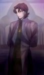  1boy brown_eyes brown_hair cassock church cross cross_necklace fate/stay_night fate_(series) heta1201 jewelry kotomine_kirei necklace shadow solo 