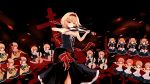  1girl alice_margatroid bare_shoulders blonde_hair blush choker croos doll double_bass dress flute frills hairband instrument lanwee long_hair red_eyes ribbon shanghai_doll short_hair skirt smile touhou tuba twintails violin 