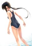  1girl ahoge ass back black_hair katahira_masashi long_hair one-piece_swimsuit original ponytail solo swimsuit water 