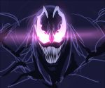  glowing glowing_eyes marvel sharp_teeth solo space_jin spider-man_(series) venom_(marvel) violet_eyes 