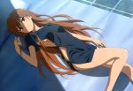  1girl absurdres breasts brown_hair highres legs long_hair lying misaka_imouto nyantype official_art on_back sideboob solo to_aru_kagaku_no_railgun to_aru_majutsu_no_index 