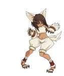  animal_ears animal_tail anklet bandage bare_shoulders brown_eyes brown_hair claws dark_skin female final_fantasy final_fantasy_tactics midriff pants paws rapha_galthena short_hair solo tail tun wolf_ears wolf_tail 