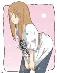  brown_hair jeans long_hair lowres niea oekaki t-shirt yotsubato! 