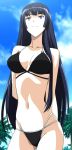  bikini black_hair blue_eyes blunt_bangs highres hime_cut kampfer long_hair sangou_shizuku screencap stitched swimsuit 