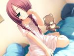  bed hajimete_no_otetsudai naruse_ayuka pajamas sleepy solo stuffed_animal stuffed_toy teddy_bear twin_braids 