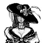  adapted_costume bad_id breasts cleavage hat kouzilow lowres monochrome nagae_iku solo touhou veil 