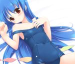  emurin hinanawi_tenshi long_hair one-piece_swimsuit red_eyes school_swimsuit solo strap_slip swimsuit touhou 