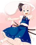  ascot blue_eyes bow ghost hair_bow highres hitodama katana konpaku_youmu konpaku_youmu_(ghost) muku-coffee myon outstretched_arms scabbard sheath short_hair silver_hair skirt solo sword touhou vest weapon white_hair 