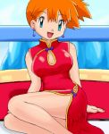  dress earrings kasumi_(pokemon) misty_(pokemon) nintendo pokemoa pokemon sitting 