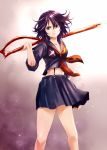  1girl black_dress black_hair blue_eyes dress ginnan highres kill_la_kill matoi_ryuuko multicolored_hair redhead school_uniform scissor_blade senketsu serafuku short_hair skirt streaked_hair suspenders two-tone_hair 