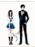  book couple glasses highres hime_cut kneehighs long_hair mihoshi original school_uniform skirt socks tail weird 