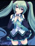  aqua_eyes aqua_hair blush detached_sleeves hatsune_miku headset moccy necktie skirt solo thigh-highs thighhighs twintails vocaloid 