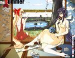  bare_shoulders barefoot blonde_hair blue_eyes blue_hair bra edenfox fan feet garter_straps garters himemiya_chikane kannazuki_no_miko kurusugawa_himeko lingerie long_hair multiple_girls no_bra panties panties_around_one_leg paper_fan popsicle purple_eyes stone_lantern strap_slip tissue uchiwa underwear undressing very_long_hair violet_eyes wind_chime 