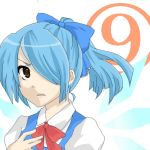 ? alternate_hairstyle bad_id cirno hair_over_one_eye hikage hikage_(lamento) lowres ponytail solo touhou ⑨ 