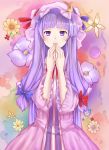  flower hangetsuakibarika hat highres long_hair patchouli_knowledge purple_eyes purple_hair solo touhou violet_eyes 