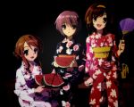  fan food fruit japanese_clothes kimono nagato_yuki suzumiya_haruhi suzumiya_haruhi_no_yuuutsu wallpaper watermelon yukata 