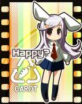  animal_ears bunny_ears carrot engrish ishikiri long_hair morogami_ryou necktie purple_hair rabbit_ears ranguage recycling_symbol red_eyes reisen_udongein_inaba skirt solo touhou 