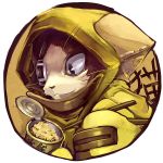  :3 animal_ears bad_id black_eyes blazblue cat_hood eyepatch food hood jubei_(blazblue) male salz5183 