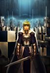  armor blonde_hair cape fate/stay_night fate_(series) frown haoyuan helmet knight knights saber sword weapon 