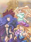  blonde_hair blue_eyes blue_hair boots breasts cleavage cowboy_hat hat hirasawa_meio jewelry long_hair macross macross_frontier macross_frontier:_itsuwari_no_utahime macross_frontier:_the_false_diva midriff multiple_girls sheryl_nome thigh-highs thigh_boots thighhighs western 