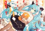  1girl aqua_eyes aqua_hair bondson fingerless_gloves gloves hatsune_miku headphones long_hair odds_&amp;_ends_(vocaloid) skirt solo thigh-highs twintails very_long_hair vocaloid 