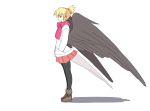  1girl bird_tail blonde_hair hands_in_pockets pantyhose profile seo_tatsuya short_hair simple_background skirt solo white_background 