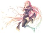  1girl black_legwear blue_eyes blush boots breasts headphones long_hair megurine_luka navel open_mouth pink_hair reveksa_(indrijulianaa) smile solo thigh-highs thigh_boots very vocaloid 