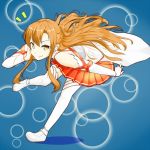  00zumou 1girl asuna_(sao) bent_over brown_eyes brown_hair detached_sleeves long_hair sword_art_online thigh-highs yuuki_asuna 