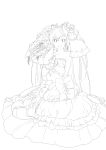  1girl absurdres bouquet bow dress flower hatsune_miku highres kurono_yuu lineart long_hair looking_at_viewer monochrome open_mouth smile solo transparent_background twintails vocaloid 