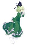  1girl dress frills ghost_tail green_eyes green_hair hat matsuyama_nozomu soga_no_tojiko solo tate_eboshi touhou 
