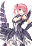  1girl alatreon_(armor) armor blue_eyes bow_(weapon) gauntlets highres hiten_goane_ryu looking_at_viewer monster_hunter pink_hair short_hair short_twintails simple_background small_breasts smile solo thigh-highs twintails weapon white_background 