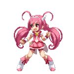  1girl animated animated_gif bike_shorts cure_happy fighting_stance hoshizora_miyuki lowres pink_eyes pink_hair pixel_art precure shorts_under_skirt smile_precure! solo takoyaki_neko-san tiara twintails 