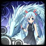  1girl bare_shoulders beatmania beatmania_iidx bemani blue_eyes blue_hair blush chain cuffs dragon dress hair_ornament hair_rings jubeat leash long_hair looking_at_viewer maud rensei sleeveless twintails 