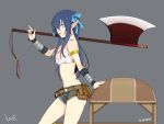  1girl axe blue_eyes blue_hair breasts kurono_yuu pointy_ears ragnarok_online short_shorts shorts simple_background solo weapon 