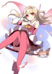  1girl ankle_wings boots cape dress elbow_gloves fate/kaleid_liner_prisma_illya fate_(series) feathers flying gloves highres illyasviel_von_einzbern lia-sama long_hair magical_girl prisma_illya red_eyes silver_hair skirt solo thigh-highs thigh_boots thigh_strap v v_over_eye wand 