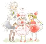  3girls :d ^_^ apron ascot bat_wings black_legwear blonde_hair blue_dress blue_hair blush braid child closed_eyes dress fang flandre_scarlet flying_sweatdrops hair_grab hair_ribbon hat hat_ribbon izayoi_sakuya maid maid_headdress maru_usagi multiple_girls open_mouth pantyhose peeing peeing_self puffy_sleeves red_eyes red_shoes remilia_scarlet ribbon shirt shoes short_hair short_sleeves siblings side_ponytail silver_hair sisters skirt skirt_set smile touhou translated trembling twin_braids uu~ waist_apron wavy_mouth wings young 