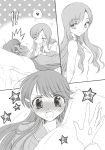  !! /\/\/\ 2girls angry blush comic couple embarrassed heart heartcatch_precure! highres kurumi_momoka long_hair monochrome multiple_girls muumin pajamas precure school_uniform silent_comic smile spoken_heart star sweatdrop tears teasing tsukikage_yuri yuri 