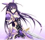  1girl blush breasts date_a_live highres long_hair nugi_(armenci) purple_hair solo sword very_long_hair violet_eyes weapon yatogami_tooka 
