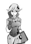  1girl absurdres artist_request breasts breath_of_fire breath_of_fire_v gloves goggles highres jacket monochrome skirt solo 