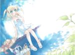 1girl basket blonde_hair blue_eyes dress hat licking looking_up original popsicle short_hair stuffed_animal stuffed_bunny stuffed_toy sundress tongue tongue_out twintails weisuoxin 