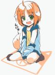  animal_ears dodome-iro_mayonnaise dog_ears dog_tail green_eyes open_mouth orange_hair short_hair simple_background sitting smile solo tail 