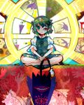  1girl blue_eyes blue_hair indian_style karakasa_obake ringetsumon short_hair sitting solo tatara_kogasa touhou umbrella 