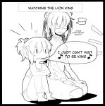  ... 2girls braid fate/extra fate/stay_night fate_(series) french_braid leg_hug monochrome mother_and_daughter multiple_girls saber saber_of_red singing the_lion_king tthal watching_television young |_| 