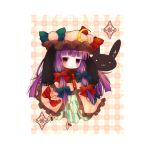  1girl :3 book chibi crescent hat heart long_hair patchouli_knowledge pukichan18 purple_hair rabbit ribbon solo touhou violet_eyes 