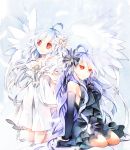  ahoge blue_hair dress flower hair_flower hair_ornament long_hair red_eyes ringpearl siblings smile twins wings 