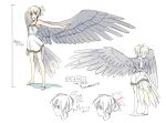  1girl bird_tail blonde_hair character_name character_sheet grey_wings looking_at_viewer profile seo_tatsuya short_hair simple_background skirt smile solo turnaround white_background wings 