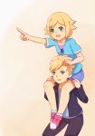  1boy 1girl asemu_asuno blonde_hair blue_eyes brother_and_sister carrying gundam gundam_age jun_(goodgun7) shoulder_carry siblings unoa_asuno 