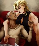  2boys blonde_hair book couch dark_skin dio_brando enrico_pucci highres jojo_no_kimyou_na_bouken lips multiple_boys nenechan203 red_eyes sleeping white_hair 